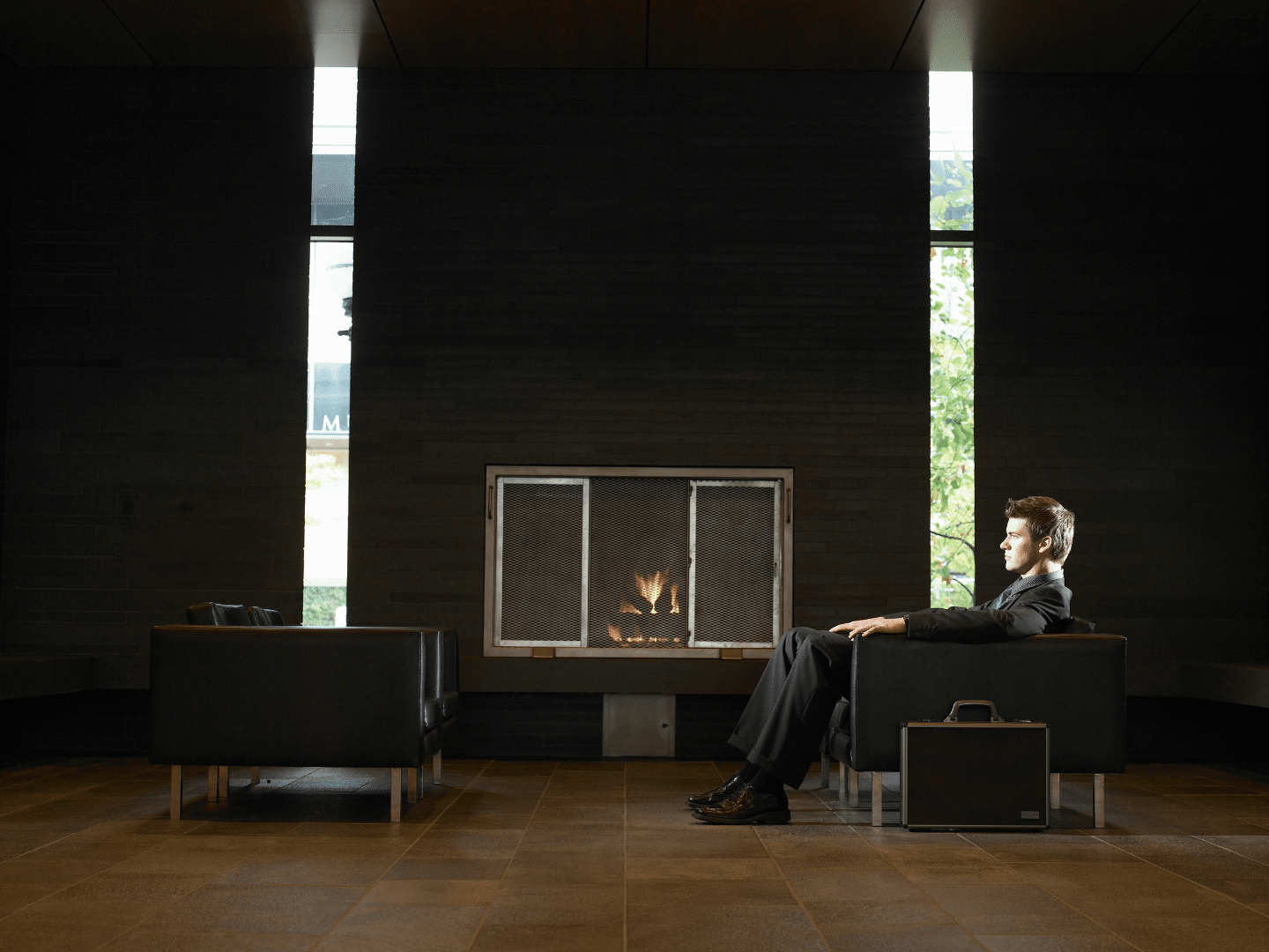 Office and corporate fireplace installation